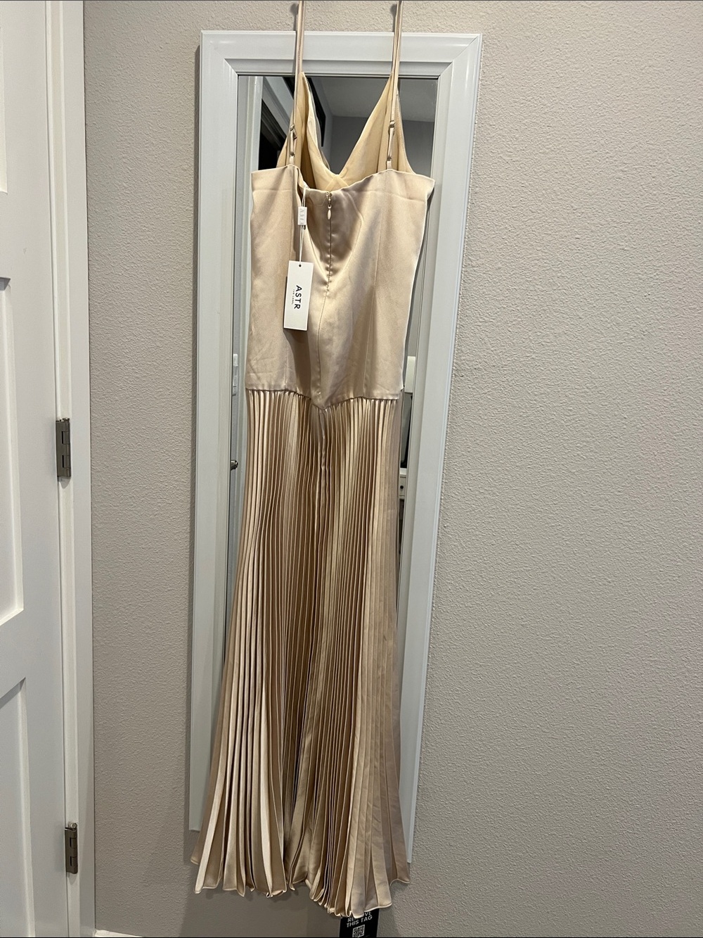 ASTR Gold Satin Pleated Maxi Dress - Picture 2 of 3